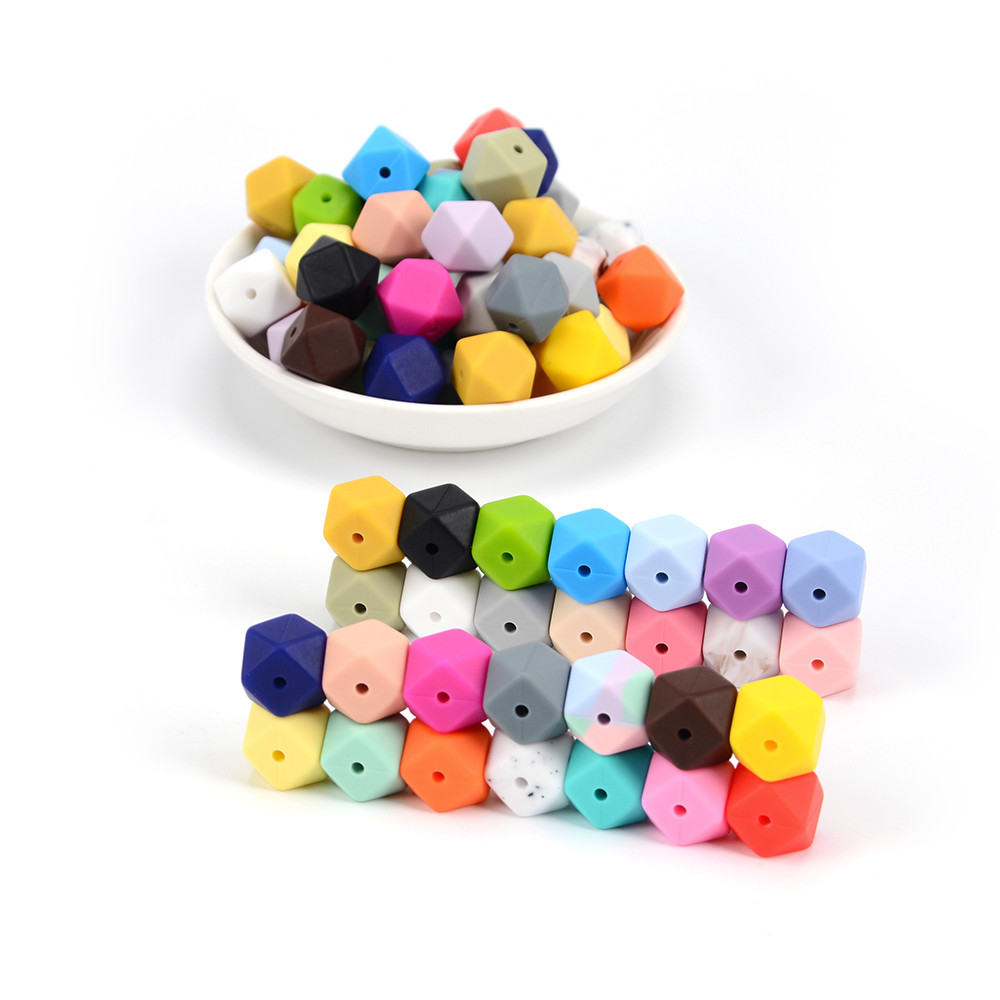 LOFCA 10pcs Mini Hexagon Food Grade Silicone Bead 14mm Baby Teether Baby Teething Toy BPA Free Nursi