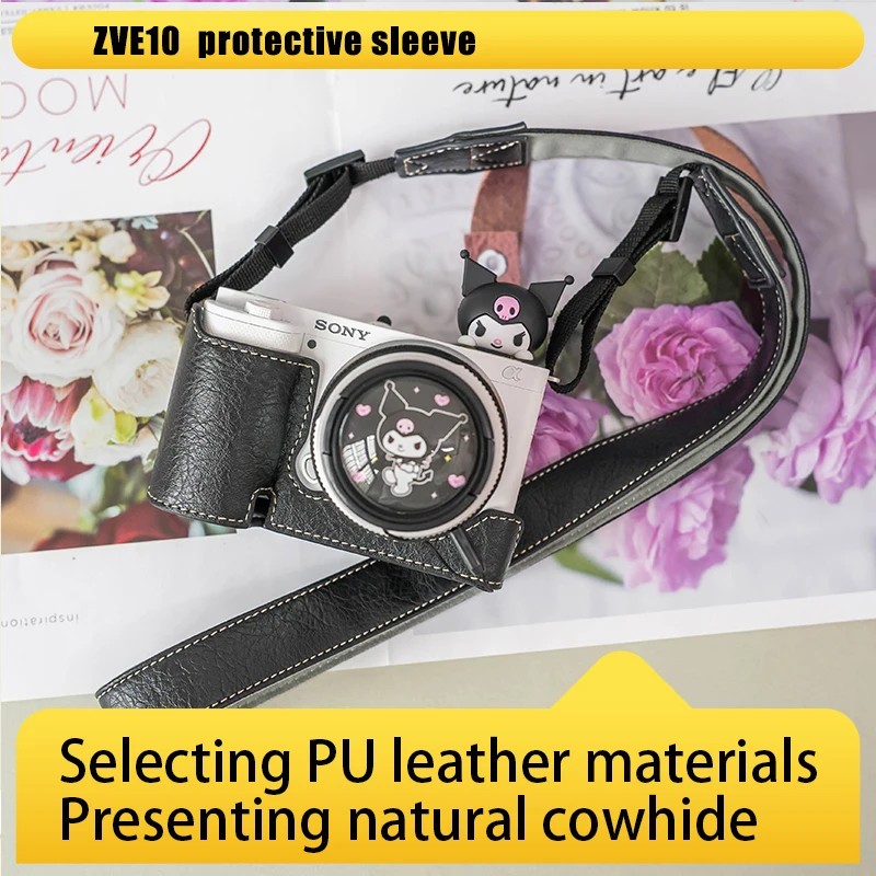 For zve10 protective case zv1 camera PU leather case with tripod design zve1 second generation camer