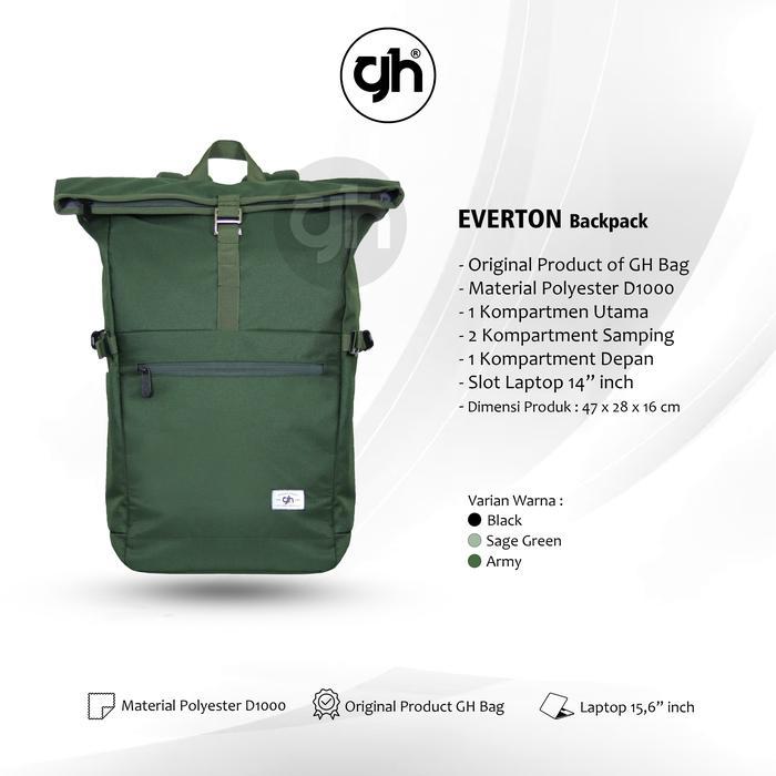 GH-Bag EVERTON Backpack Tas Ransel Sekolah Kuliah Kerja Travelling Backpack Laptop 15,6" Inch