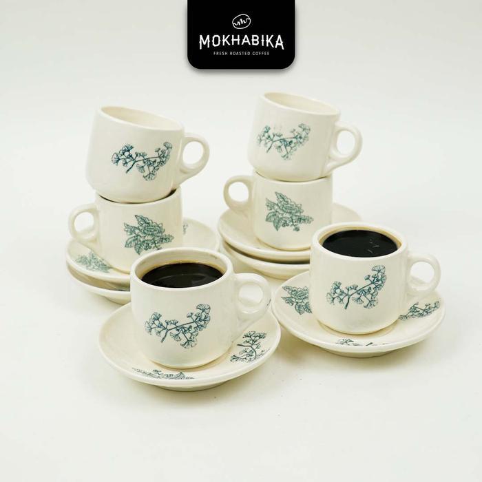Cangkir KopiTiam Keramik Set Motif Jadul Gelas dan Saucer