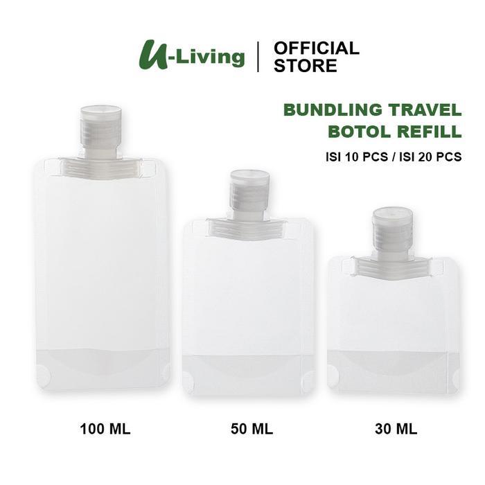 U-Living Set Bundling Travel Botol Refill Tempat Sabun Cair Botol Sabun Travel Plastik Fliptop