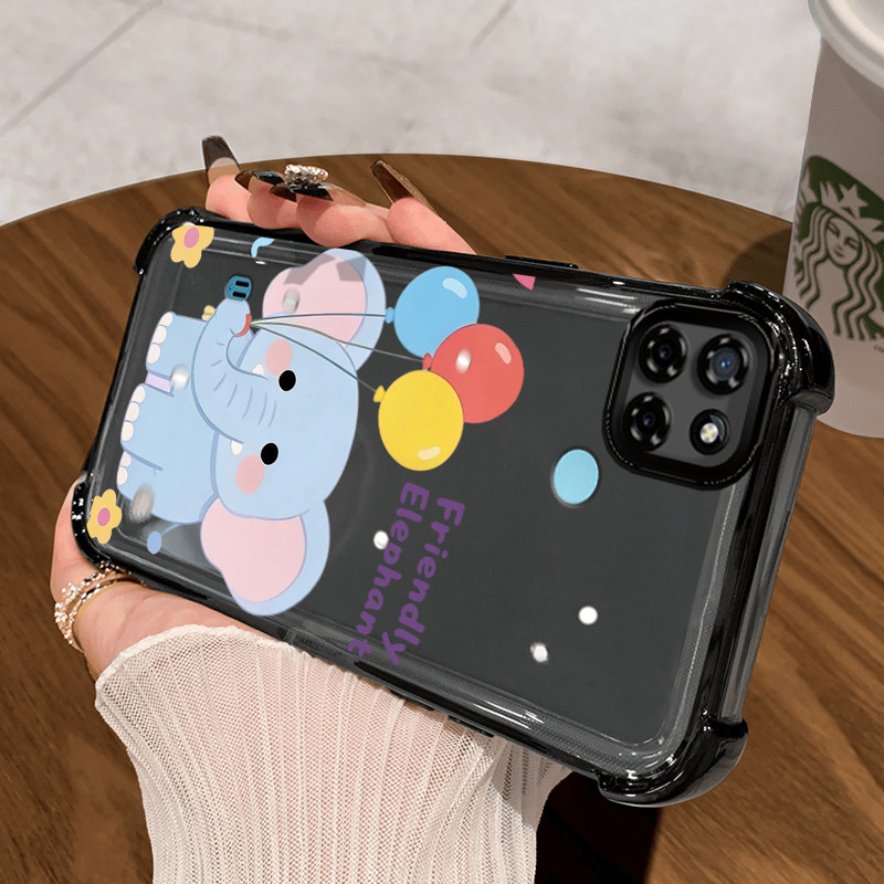 Casing Hp untuk Realme C21Y Realme C25Y C21 C15 Case Casing pola Gajah dan sapi Kesing empat Anti Dr