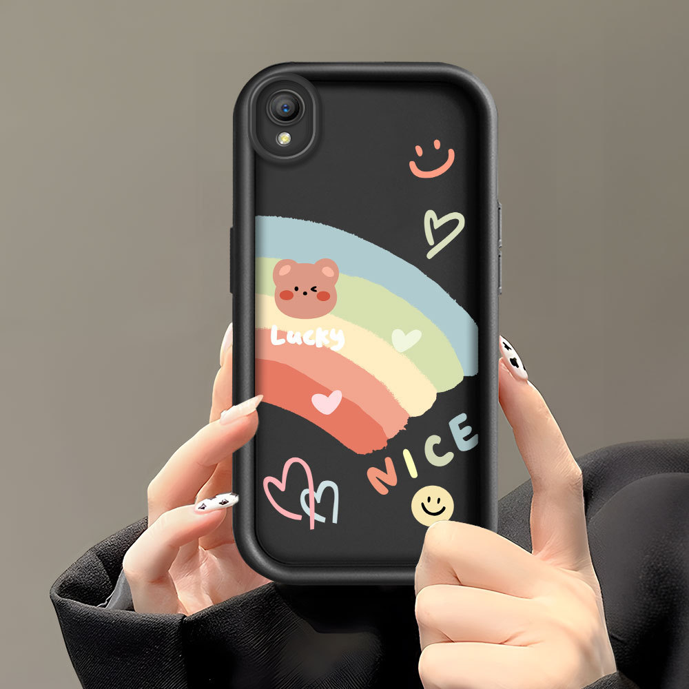 Casing Hp Untuk OPPO A37 A37F NEO 9 Cute Aesthetic Rainbow Bear Phone Case Lucky Smile Heart Graffit