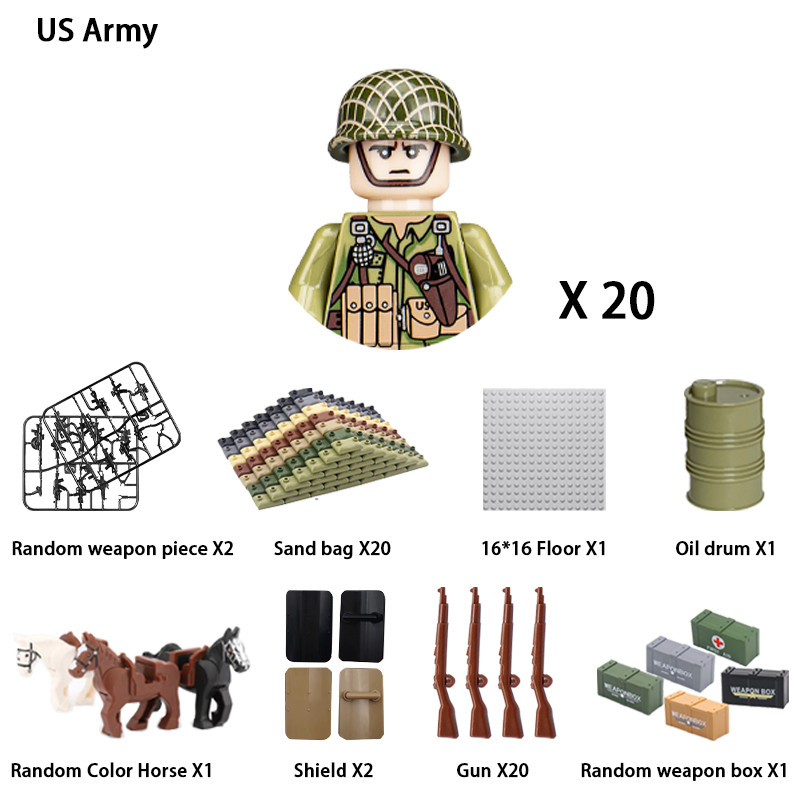 WWII Infantry Military Soldier War National Army Mini Gun armament Models Building Blocks Building