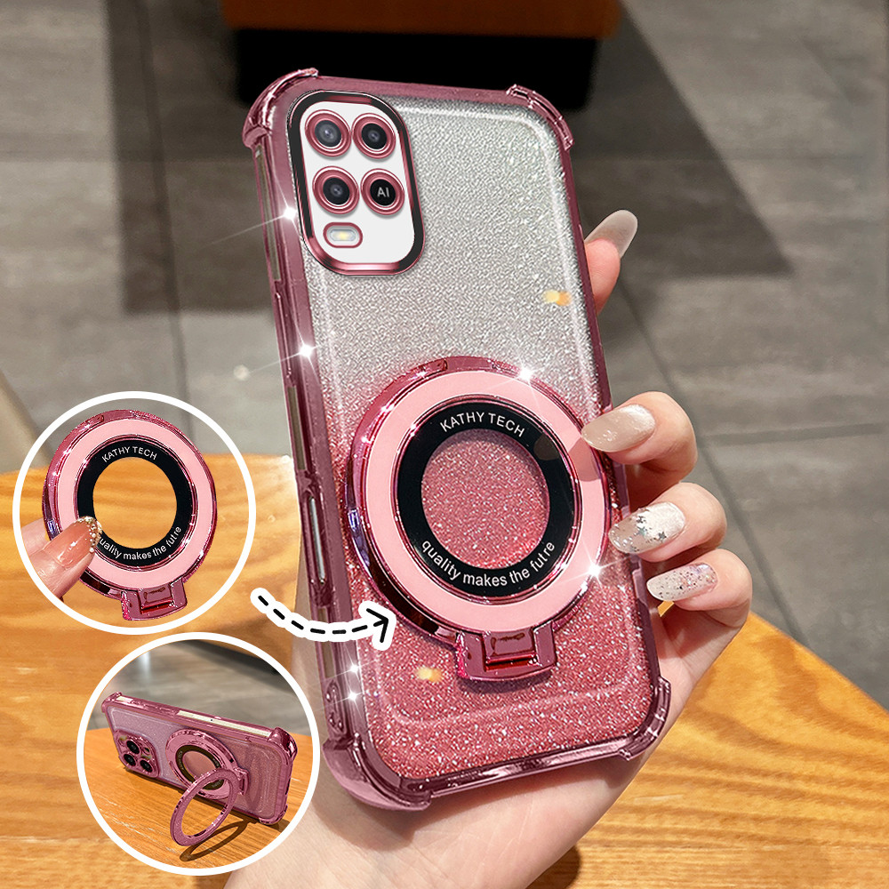 Casing HP Softcase Anti Jatuh Bening Glitter Magnetic Stand Cermin Untuk Case OPPO A54 2021 4G Murah