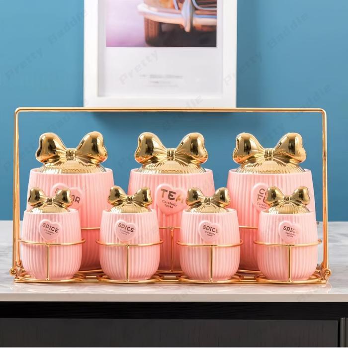 Set 7 Stoples Penyimpanan Makanan Stoples Lebaran Stoples Keramik Stoples Makanan Stoples Kaca Tutup