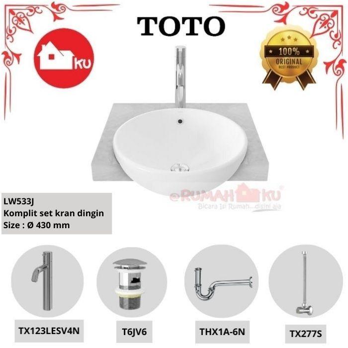 Wastafel TOTO LW533J Semi Recessed Komplit Set Kran Dingin TX123LESV4N