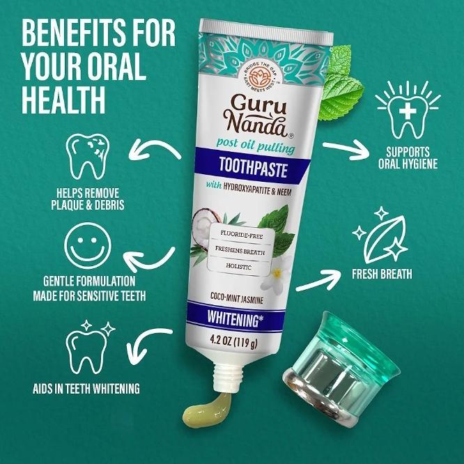 GuruNanda Hydroxyapatite Toothpaste, SLS & Fluoride Free, Whitening Toothpaste - Freshens Breath,