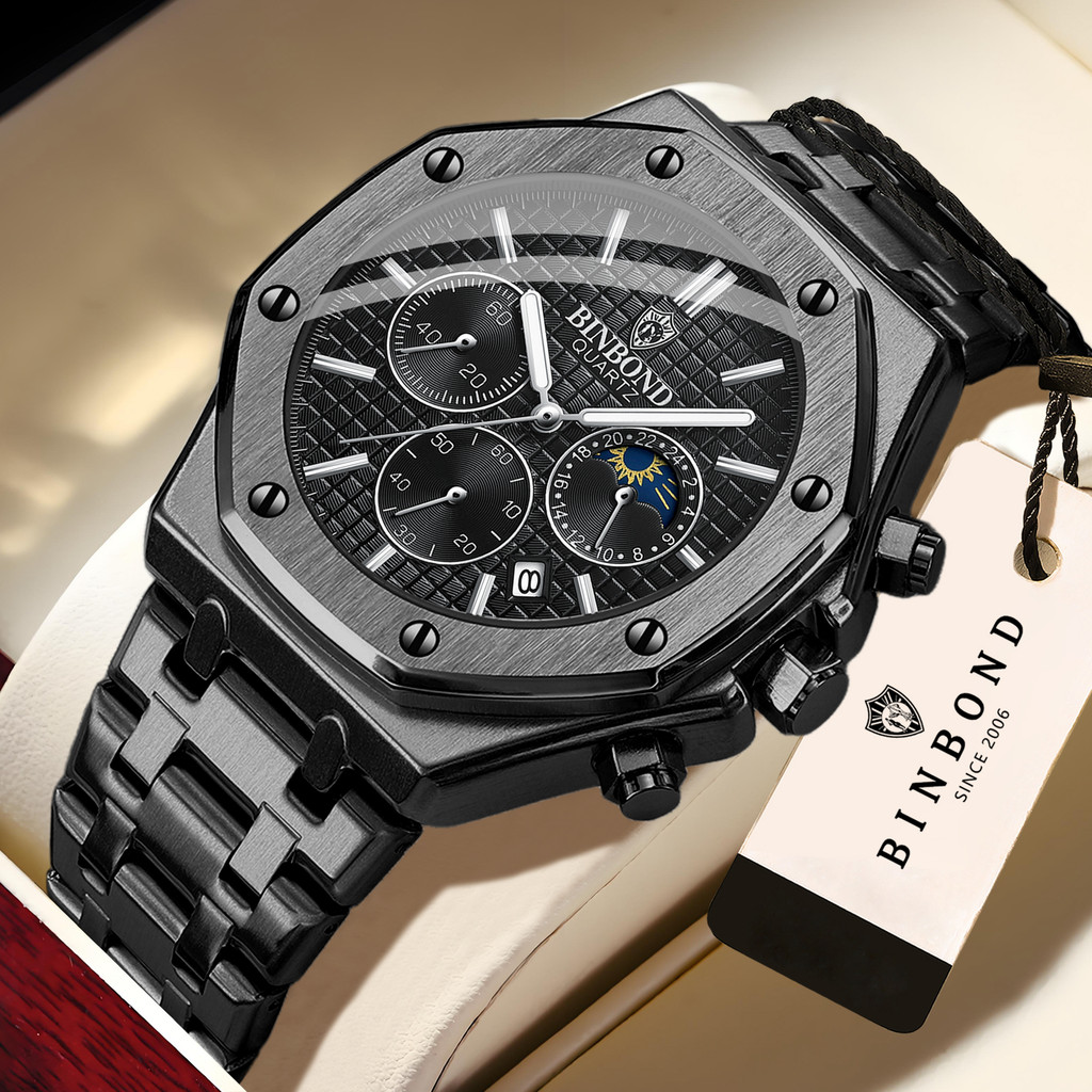 BINBOND Luxury quartz wristwatches waterproof auto date chronograph men's watch business sport watch