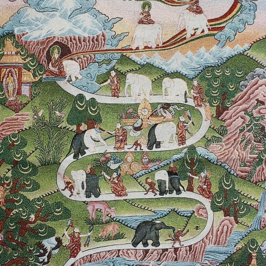 35"Thangka Embroidery Tibetan Buddhism silk Embroidery Buddha statue and mount elephant lion Thangka