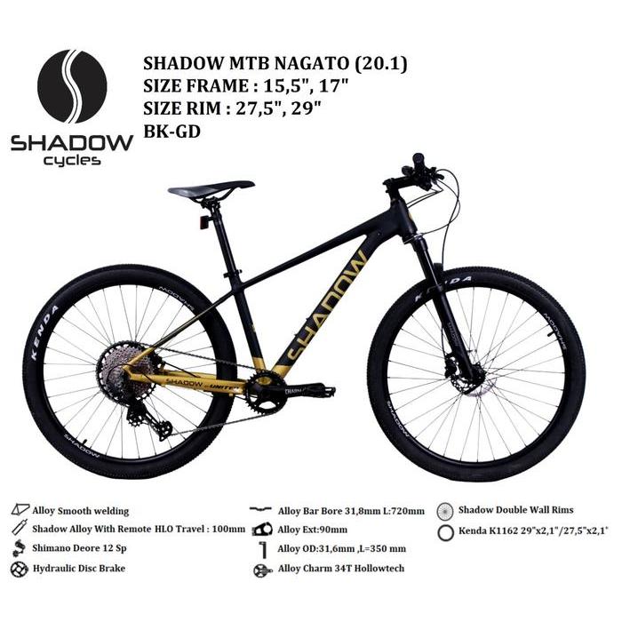 Sepeda Gunung MTB 27.5 Shadow Nagato Deore 12 Speed - Black Gold