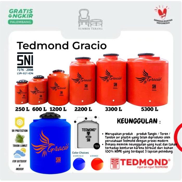 Tangki tanki Tandon Toren air Tedmon Tedmond Gracio 250 Liter Tanki 600 Liter Toren 1200 Liter Tedmo