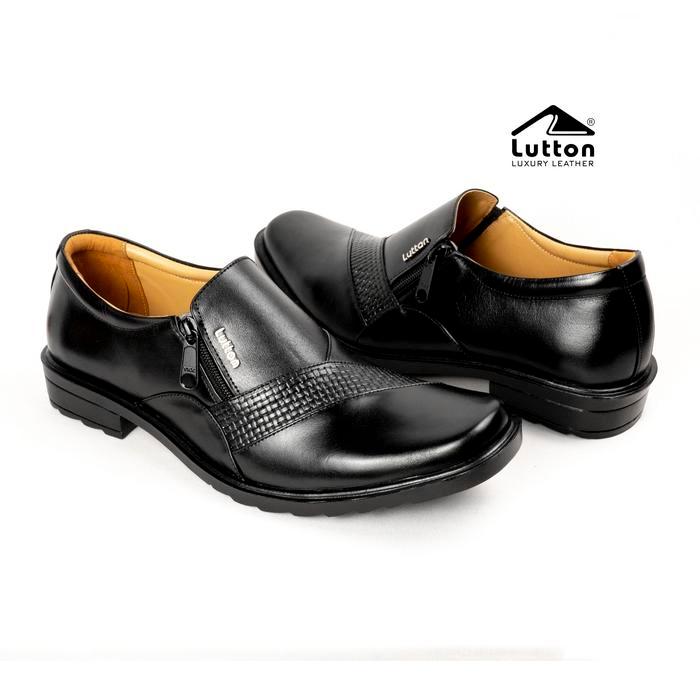 READY LUTTON Sepatu Pantofel Pria Kulit Asli Premium MU04 Formal Kerja Kantor Hitam 3 Model: Slip