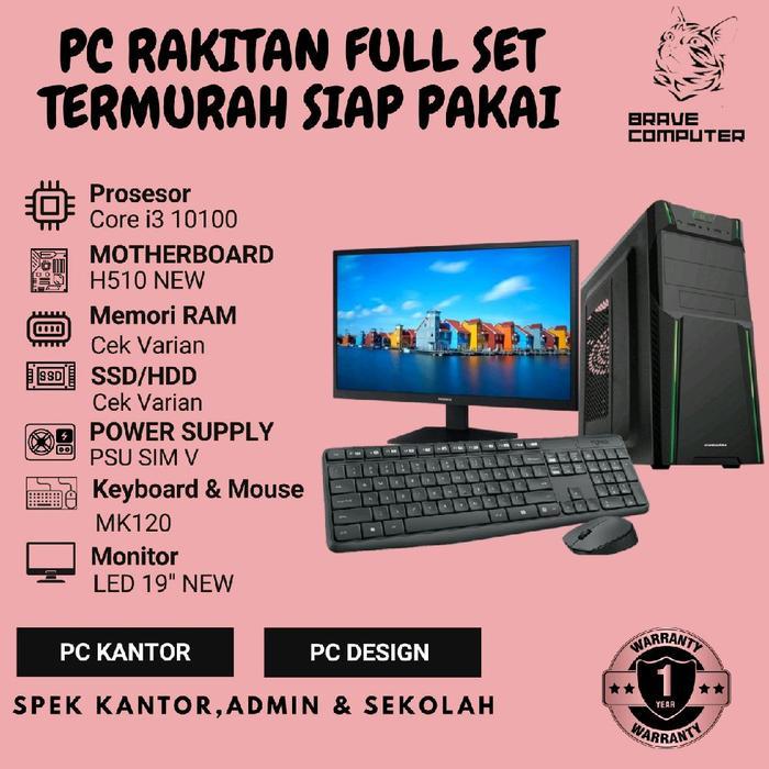 PAKET FULL SET SIAP PAKAI PC KOMPUTER SIAP PAKAI CORE I3 10100 (RAM/SSD/HDD/ CEK VARIAN) MONITOR LED