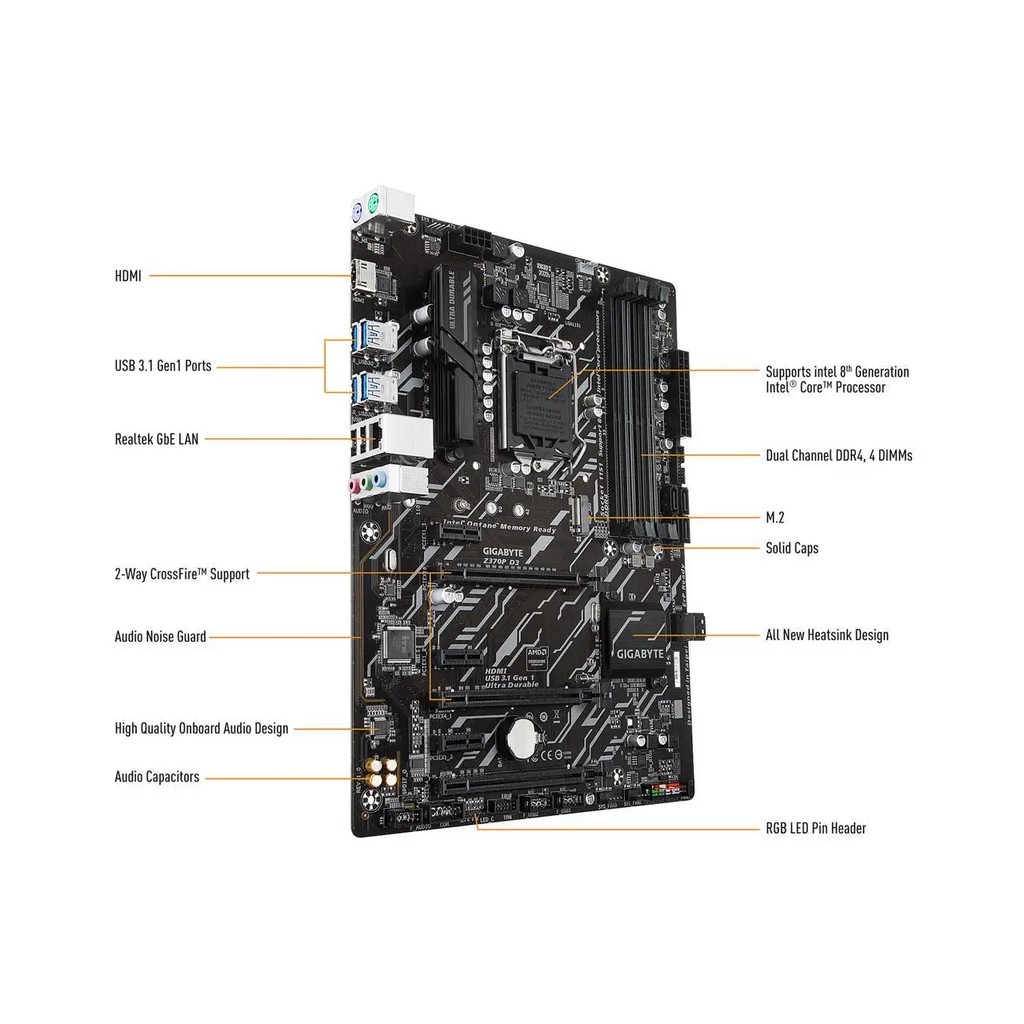 GIGABYTE Z370P D3 LGA 1151 300 Intel Z370 HDMI 6Gbs USB 3.1 ATX Intel Motherboard