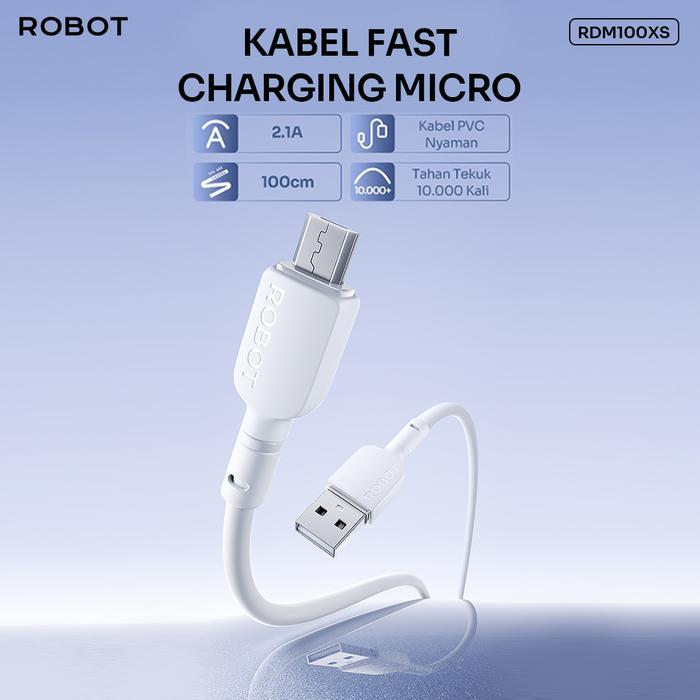 ASLI ROBOT RDM100XS Kabel Data Micro USB Kabel Charger Handphone 2A Panjang 1 Meter - Garansi Resmi