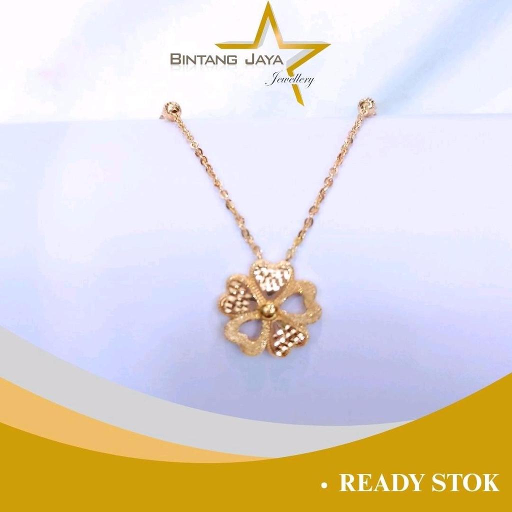 Kalung Emas Rantai Bunga Ukir Pasir Dua Bola Ukir Elly Kait Per Plus Ring - Kadar 16K - Berat 3,33gr