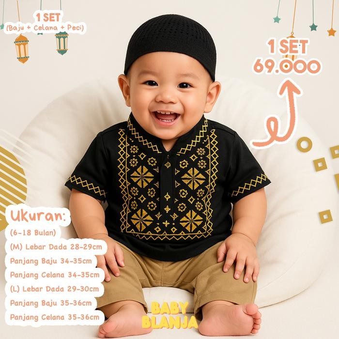 hm4x Baju Koko Anak Bayi Laki Laki 6 18 Bulan Abraham Set
