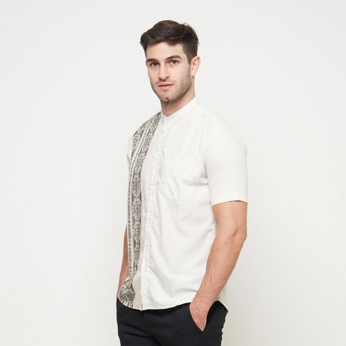 k468 Kemeja Koko Couple Ayah Anak Lengan Pendek Motif Bordir Warna Cream Olrm198