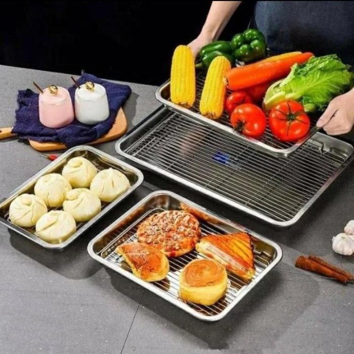 set cooling rak peniris makanan alat peniris gorengan stainless