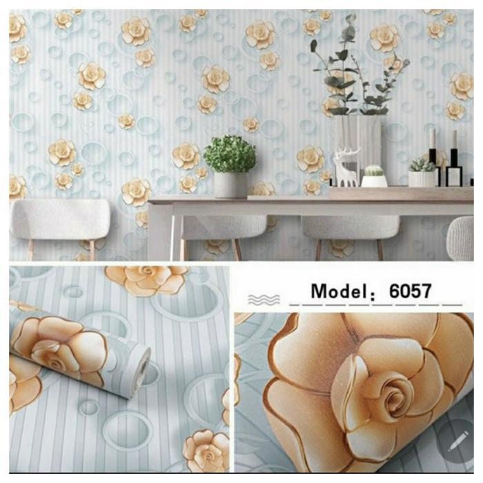 Wallpaper sticker dinding motif mawar & kembang L45cm x 9mtr Kertas Plastik Plastik Pvc