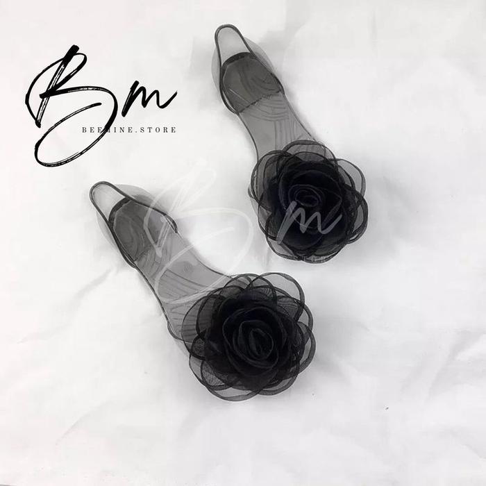 Sepatu Jelly Kaca Wanita / Flatshoes Kaca Jelly Bunga Transparan 186 Alina Flat Shoes