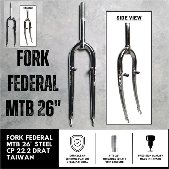 FORK 26 MTB FEDERAL PLATINUM CLASSIC CP CHROME DRAT ULIR HEAD TUBE INSERT 22.2 RIM V BRAKE CP CROME