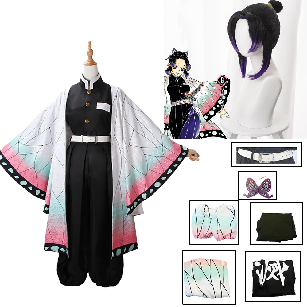 Anime Demon Slayer Kochou Shinobu Cosplay Costume Kimetsu No Yaiba Kochou Uniforms Wigs Hairs