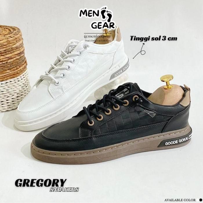 mgx1- Menfootgear Gregory Sepatu Sneakers Pria Sepatu Casual Shoes Karet Empuk Hitam Putih