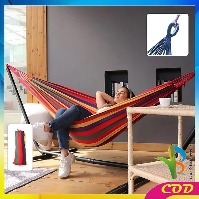 Rb C1228 Hammock Rainbow Ayunan Tempat Tidur Gantung Camping Hiking Outdoor / Ayunan Pohon Kain