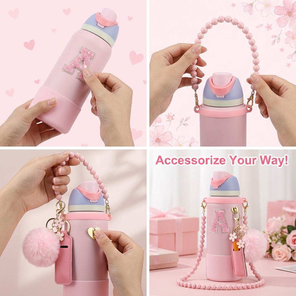 8Pcs Tumbler Accessories Set for Owala Water Bottle 24oz 32oz 40oz Tumbler, Perfect Gift, Bling