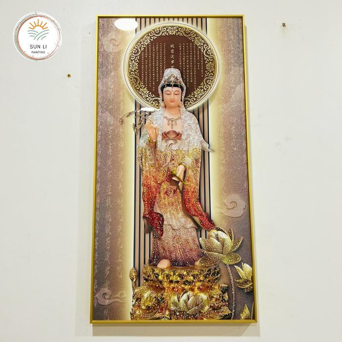 Lukisan Porcelain 5D Diamond Motif Dewi Kwan Im Pajangan Dinding Ruang Tamu Wall Decor Elegan