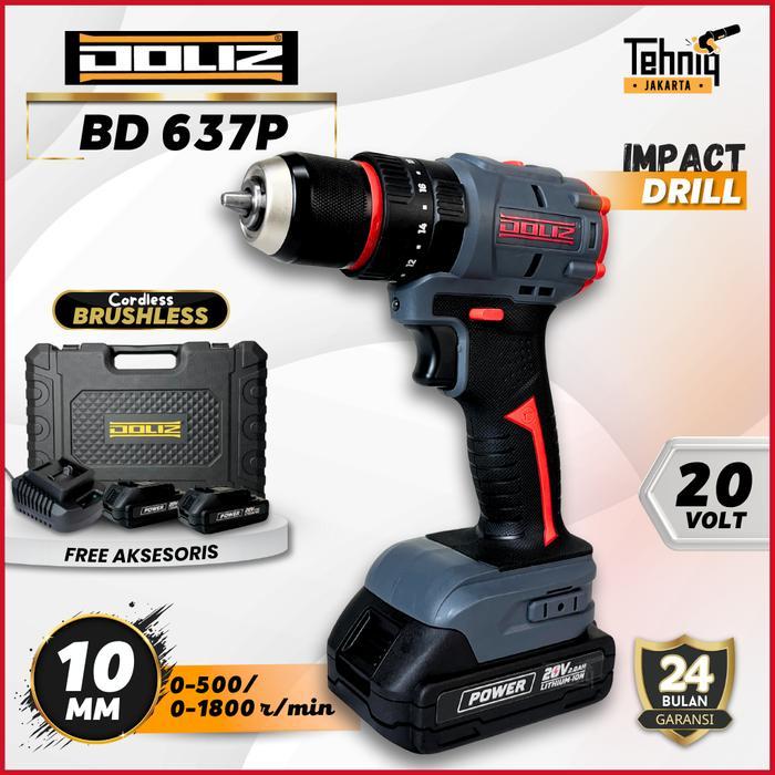 Doliz BD637P Mesin Bor Tembok Beton Kayu Baterai / Doliz Cordless Impact Drill Brushless BD 637P 21V