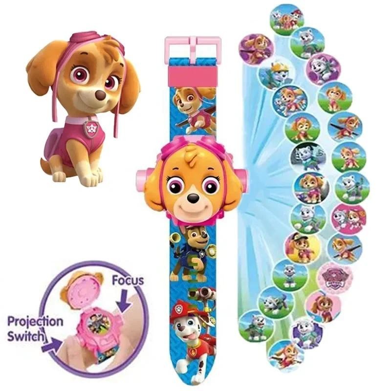 Paw Patrol 3D Projection Chase Marshall Rocky Cartoon Model Watch Action Figures Toys Set Anime