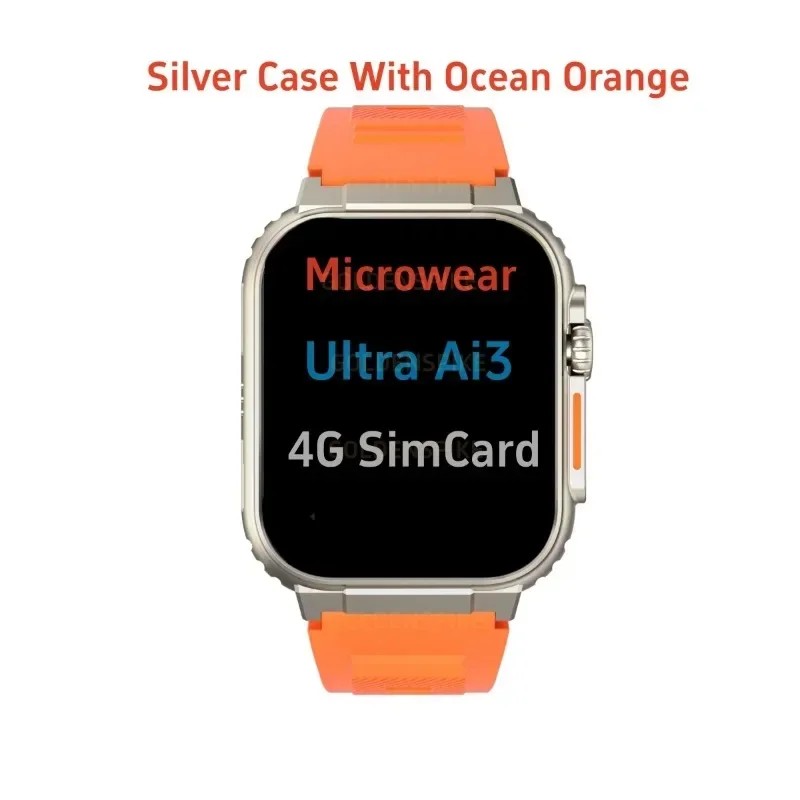 Microwear Ultra Ai3 Smartwatch: 4G SIM Card Android 2.2'' Amoled, AI Health Monitoring, 180 Rotary