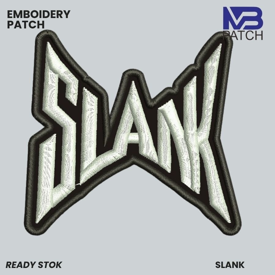PATCH BORDIR SLANK PUTIH LIST HITAM V2 EMBROIDERY LOGO - MB-373