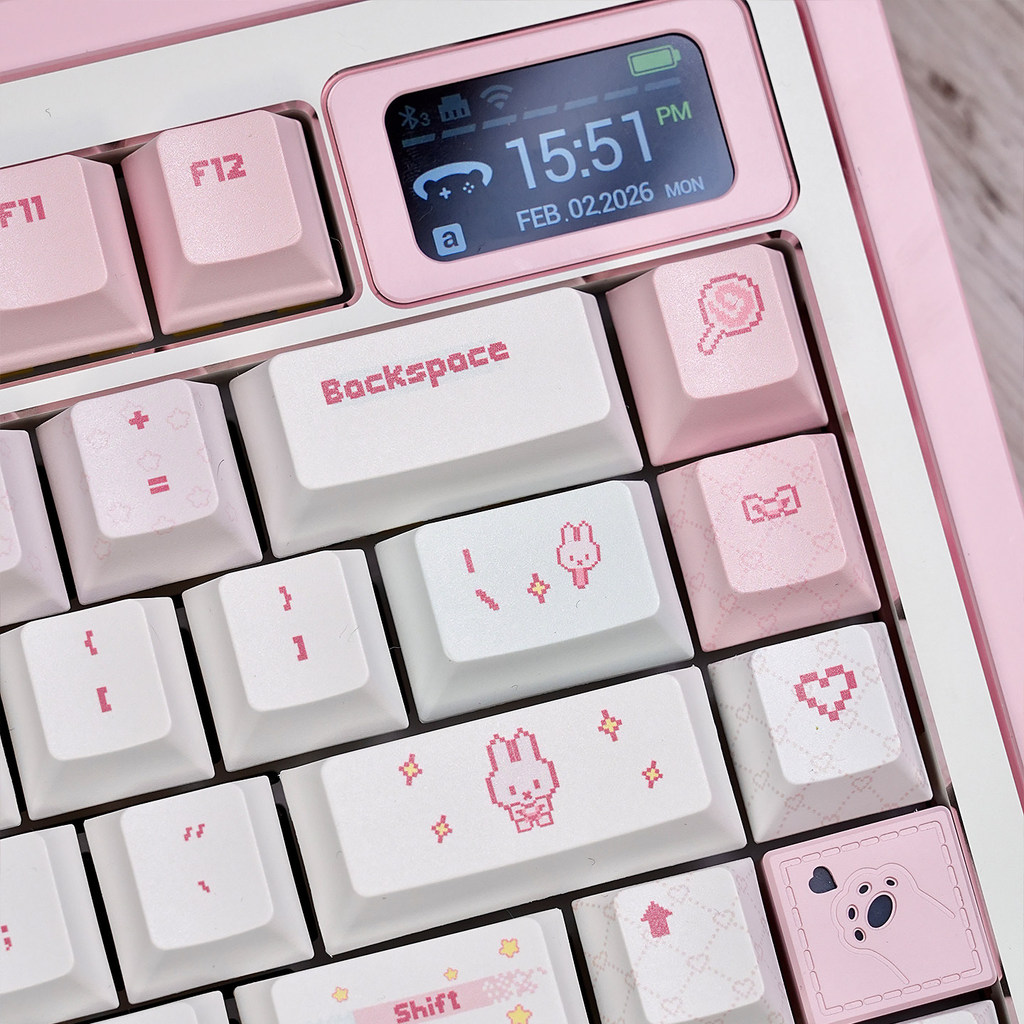 URE Pink Rabbit Keycaps Cherry Profile Dye-sublimation PBT Keycaps Cute Girl Keycaps For MX Switches