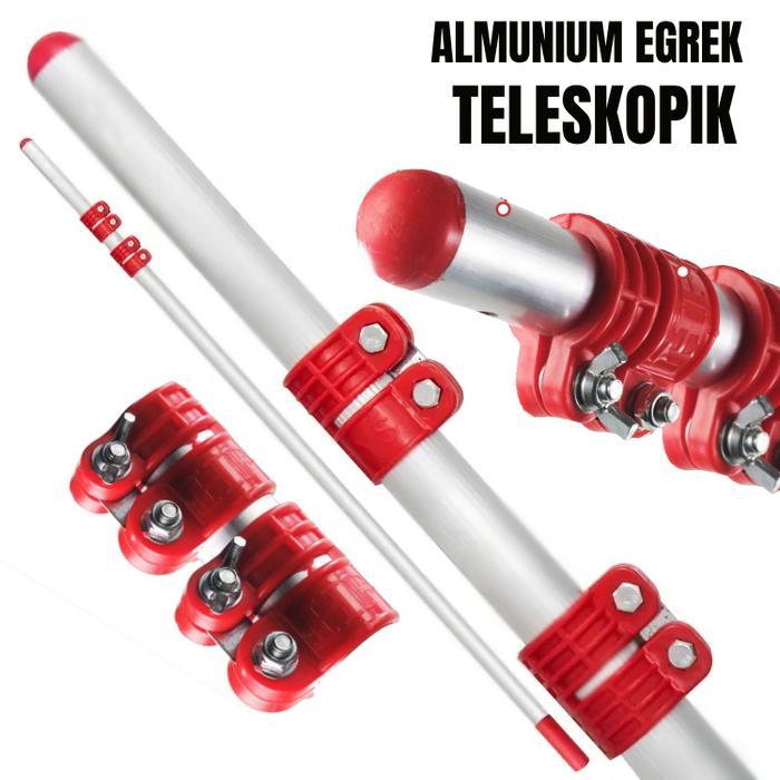 New Set Egrek Teleskopik + Klem Aluminium Pipa Galah Tongkat Teleskopik Pole Pipa Egrek Pohon Kelapa