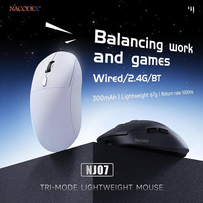 Terlaris Ajazz Nj07 / Nj-07 Mouse Gaming Paw-3311 Lightweight Tri-Mode Connection 1000Hz Polling