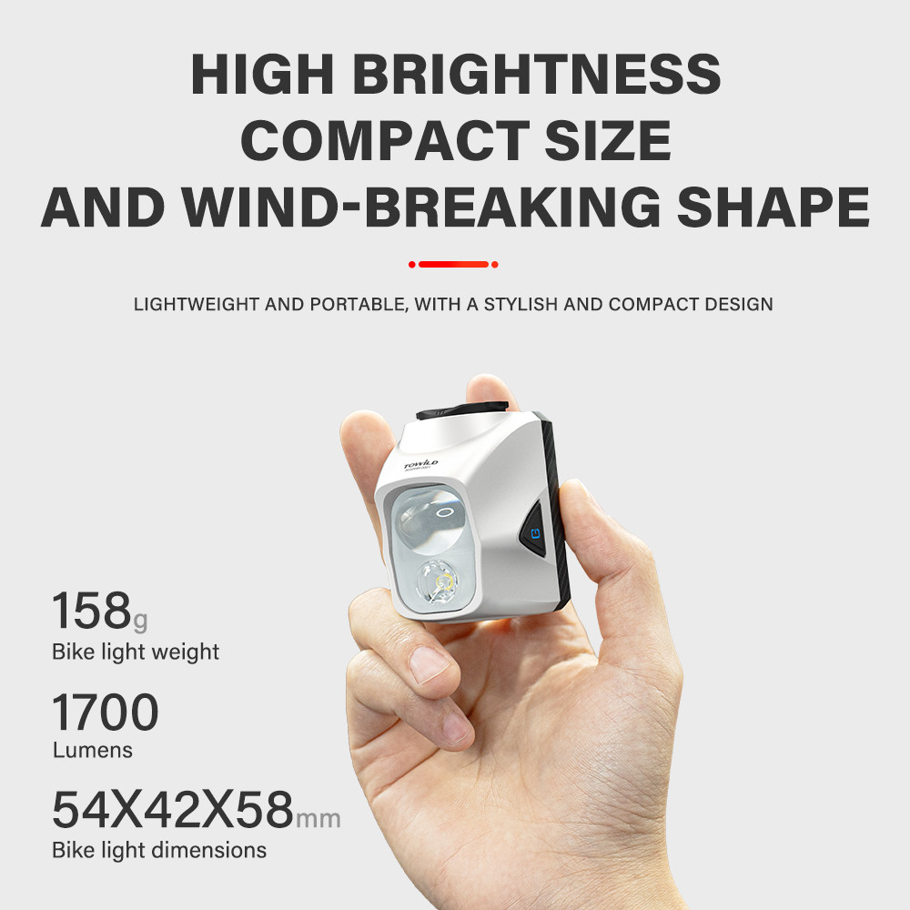 TOWILD DL1200S/DL1700 Bicycle Light With Cut-Off Line Beam1900LM Rechargeable Bike Front Light Power
