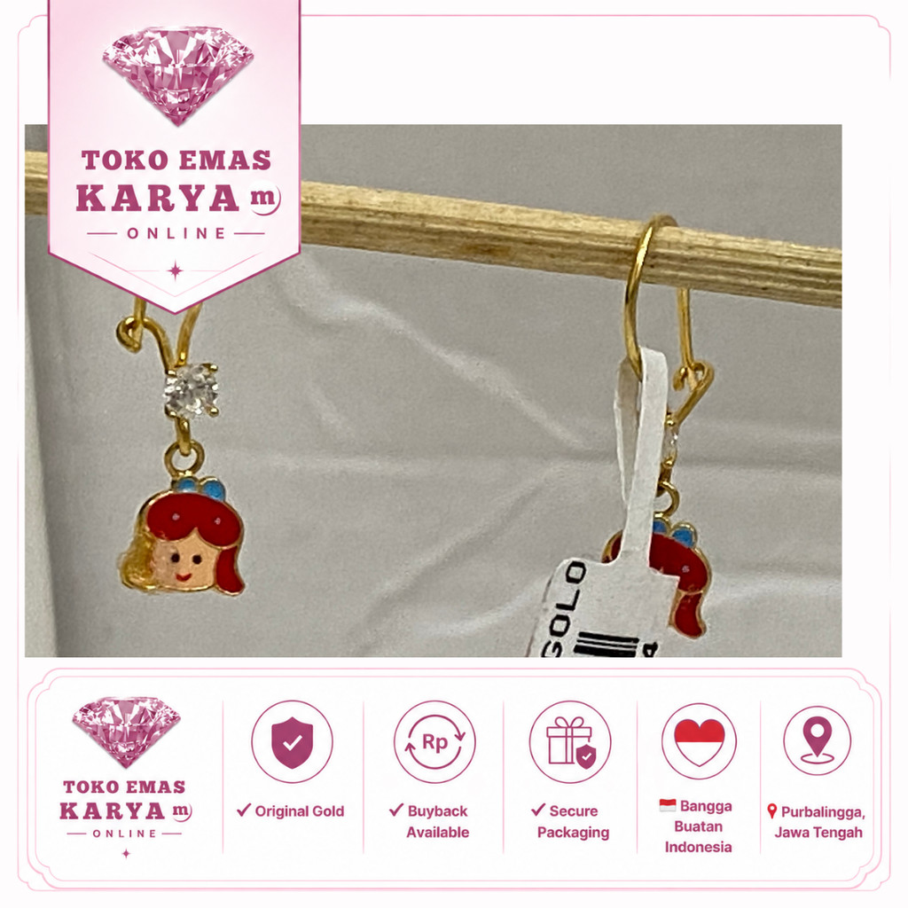 D49 8k 375 Anting Gondel Emas Asli 8k Anak Perempuan Premium Tahan Karat Toko Mas Karya Model Tokoh 