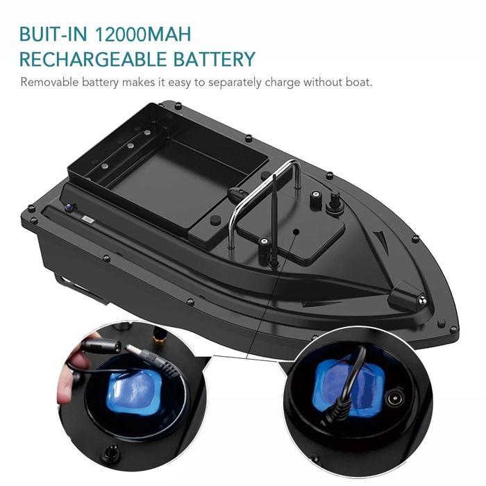 Perahu Umpan Mancing Remote Control Jarak Jauh 500 Meter Baterai 12000mAh 6 Jam Dua Motor Dual