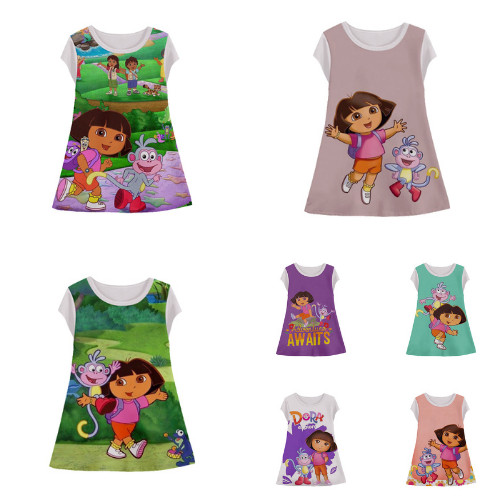 Dress Anak Dora The Explorer Tunik 3D Halfprint Perempuan Motif Anime Umur 1-12 Tahun - Markaz 3D