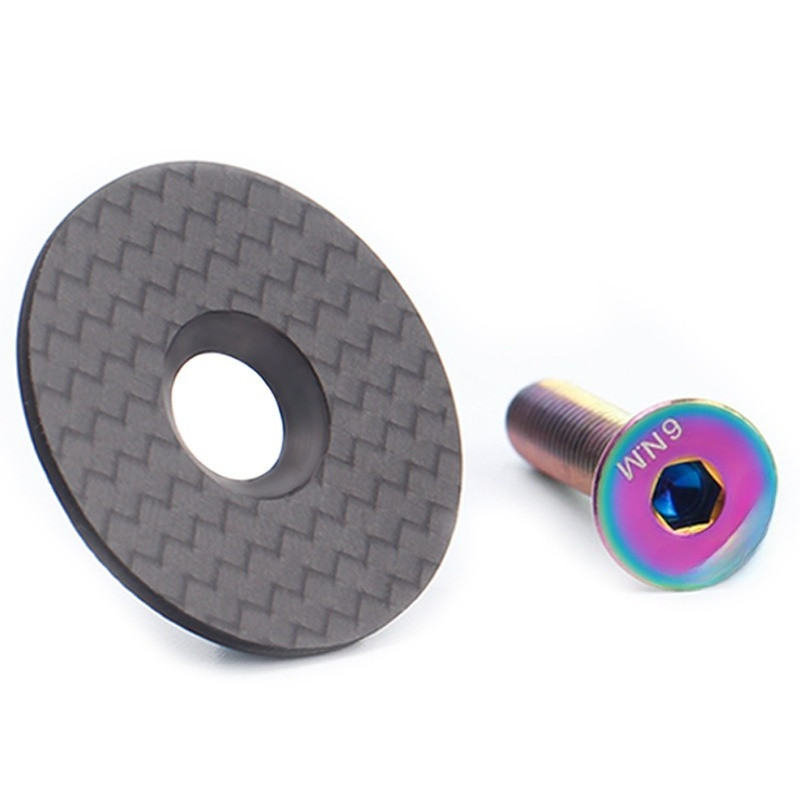 Carbon Fiber Headset Top Cap for Mountain Road , 28.6mm or OD2 Fork Stem Cap with Titanium Bolts