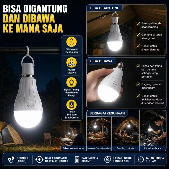 READY Emergency Led 20W 2 Baterai /Lampu Magic /Bohlam Emergency/Lampu Padam/Terang/Bonus Fitting