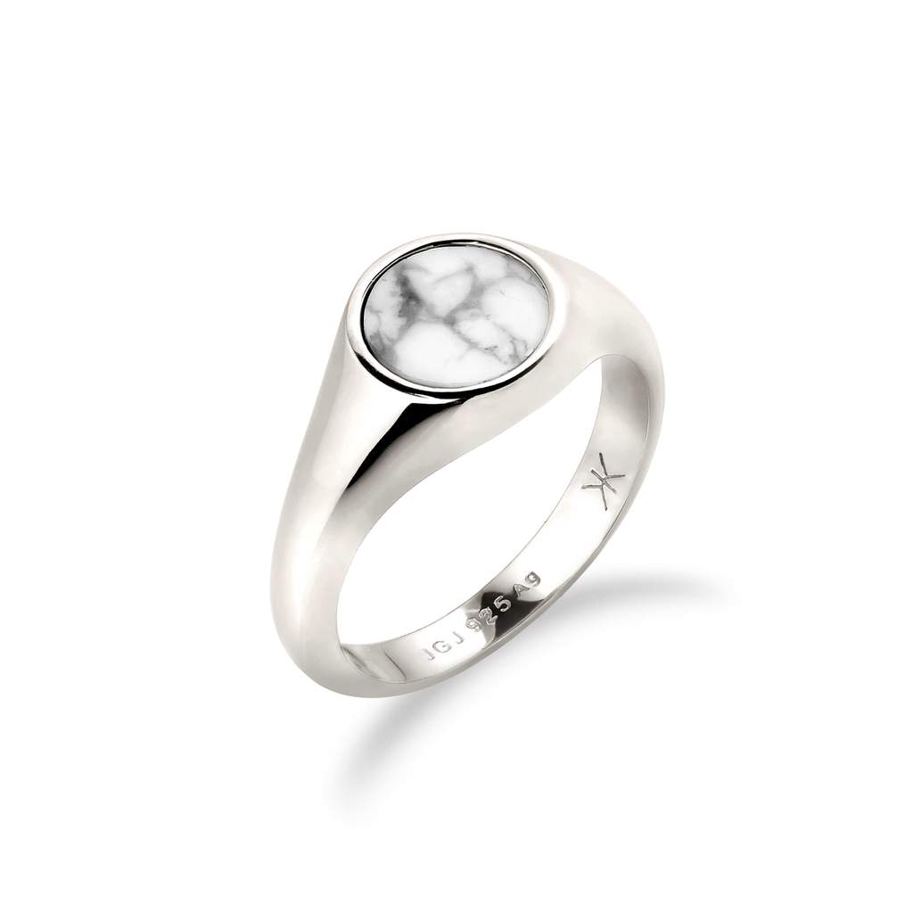 Kuzzoi Cincin Signet Pria Perak 925 Marmer Putih Original Classic Bold Handmade