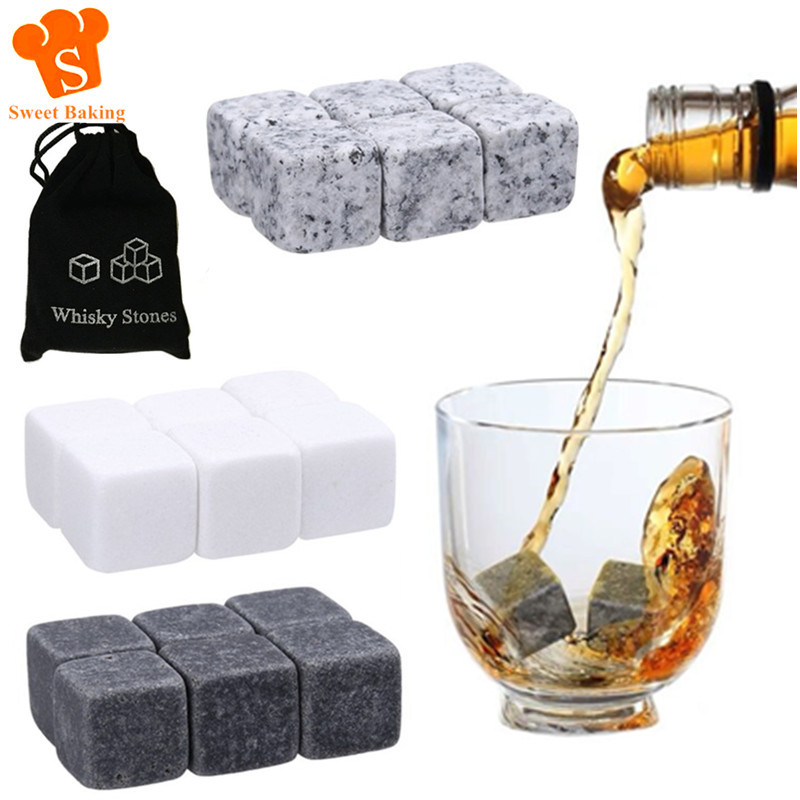 6pcs Whiskey Stones Sipping Ice Cube Cooler Reusable Whisky Ice Stone Whisky Natural Rocks Bar Wine