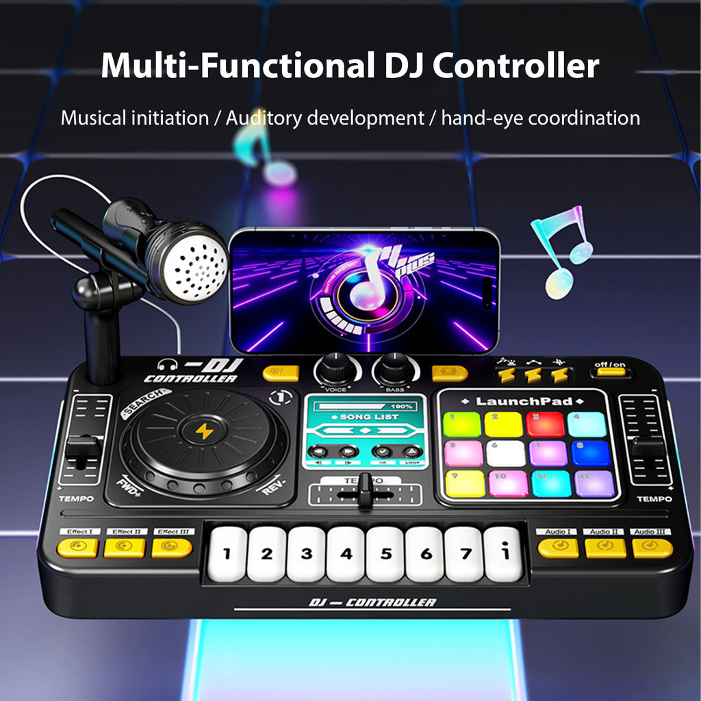 DJ Controller for Kids DJ Disc Player Electronic Keyboard BT DJ Mixer Table with Adjustable