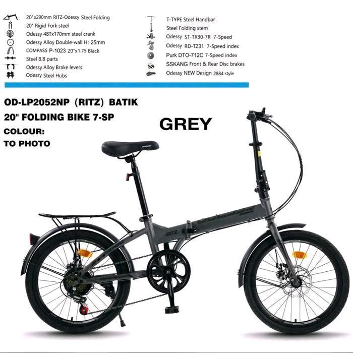 Lipat 16 inch sepeda lipat odessy ritz bagasi 16 inch ada spakbor boncengan - odessy 16" grey