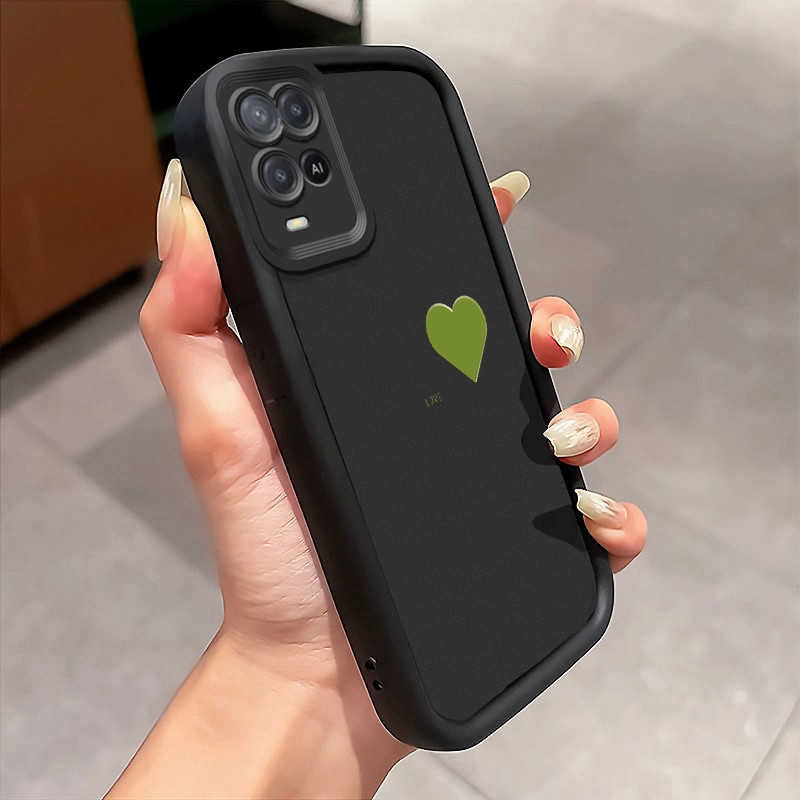 Casing Hp OPPO A54 Case Casing pola hati hijau polos HP Cesing mata langit tangga model baru Kasing 